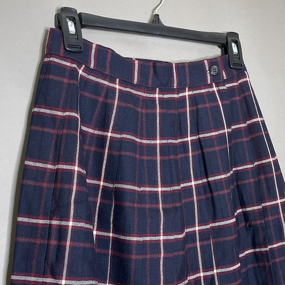 Talbots Red Navy Blue White Wool Tartan/Plaid Skirt Size 6 - Picture 4 of 9